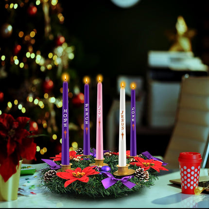 12in Christmas Advent Wreath 5 Candle Holder with Candles, Metal Cups for Taper Candles Advent Wreath and Candles Set Safety Fire Retardant Centerpiece Decorations for Table Indoor Home Church