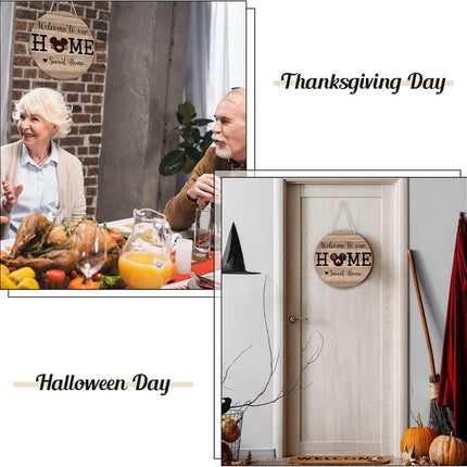 13 Pcs Christmas Mouse Welcome Door Sign,Seasonal Interchangeable Wreaths Rustic Wood Hanging Signs Welcome to Our Home Door Sign Hangers Decor for Housewarming s Outdoor Porch