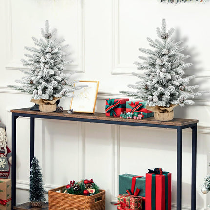 Flocked Small Christmas Tree - Leheyhey 2 Foot Mini Tabletop Christmas Tree with 175 PE PVC Flame-Retardant Tips, Unlit Artificial Little Christmas Tree with Pinecones for Home, Office, Party Decor
