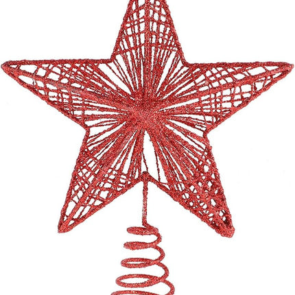 KESYOO Chritmas Glitter Star Tree Topper Exquisite Iron Star Tree Topper Ornament Metal Christmas Tree Decor for Home Bar Xmas Tree Decor(Red)