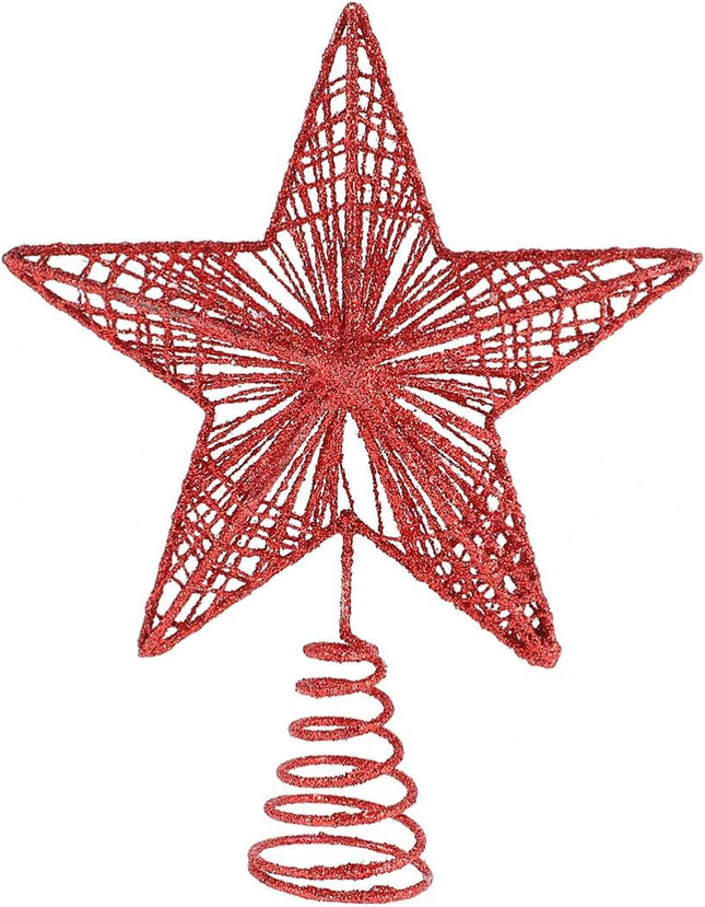 KESYOO Chritmas Glitter Star Tree Topper Exquisite Iron Star Tree Topper Ornament Metal Christmas Tree Decor for Home Bar Xmas Tree Decor(Red)