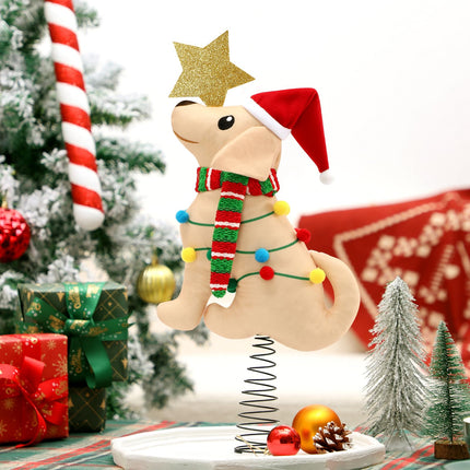 Percozzi Labrador Dog Christmas Tree Topper with Glitter Star,Lights, Scarf Xmas Tree Ornament Puppy Winter Holidays Home Decoration Wreath Attachment Doggie Lover Ideas