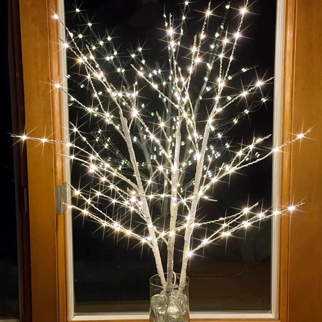 Bexdir Lighted Birch White Branches for Vase 33IN 180LED with Timer Plug in, Artificial Tree White Birch Twig for Christmas Home Decor Party Wedding Bedroom