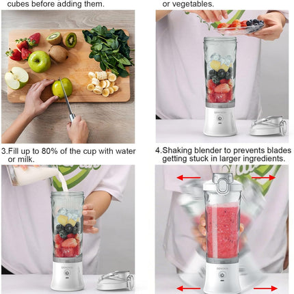 DENOKIN Portable Blender, Shakes and Smoothies Cordless Personal Size Blender 20oz with 6 Blade and a Travel Lid (Apple White)