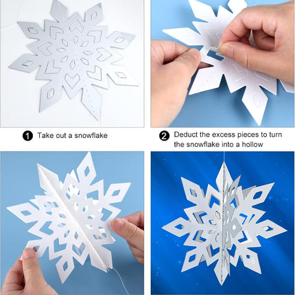 MIAHART Christmas Hanging Snowflake Decorations 12 pack 3D Silver Snowflake Hanging Garland Large Silver Snowflakes for Christmas Winter Holiday Year Birthday Party Home Decor