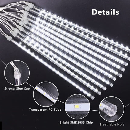 Blingstar Meteor Shower Lights 10Tubes 16Inch 360LED Solar Christmas Lights Outdoor Waterproof Falling Rain Lights Cool White Snowfall LED Lights for Outside Christmas Halloween House Tree Decoration