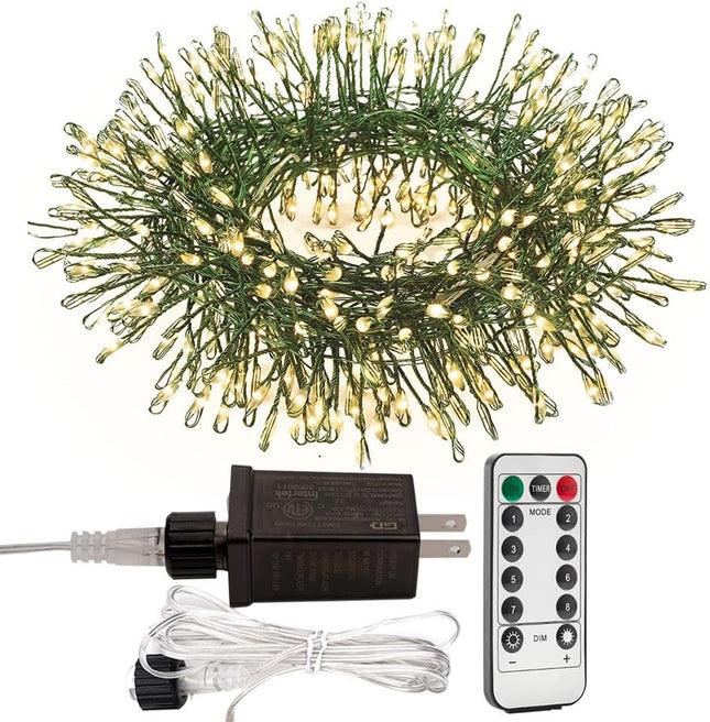 Fairy Lights Plug in,20FT 200 LEDs Waterproof String Lights,Green Wire,Firecracker Lights with Remote 8Modes for Indoor Outdoor Christmas Wedding Birthday Patio Garden Decor,Warm White