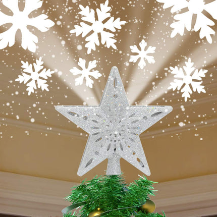Star Christmas Tree Topper Lighted with Built-in Rotating Magic Ball, Christmas Decoration, LED Treetop Projector for Crown Christmas Tree, Xmas/Holiday/Winter Home Wonderland Party Ornament