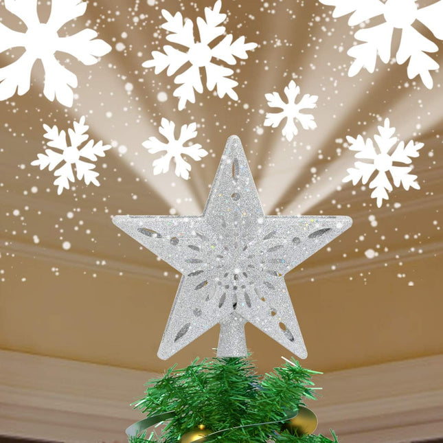 Star Christmas Tree Topper Lighted with Built-in Rotating Magic Ball, Christmas Decoration, LED Treetop Projector for Crown Christmas Tree, Xmas/Holiday/Winter Home Wonderland Party Ornament