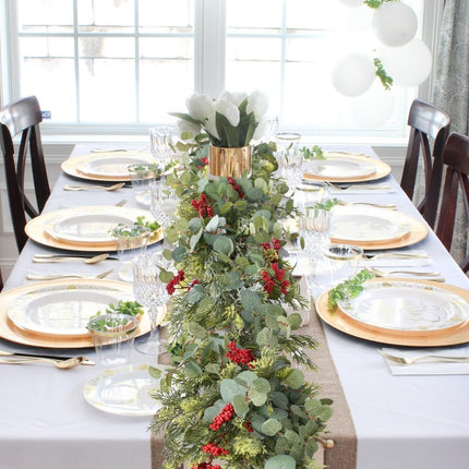 6ft Christmas Pine Garland Decoration, Artificail Red Berry Garland Christmas Cypress Garland Eucalyptus Leaves for Winter Holiday Fireplace Mantel Table Home Decor