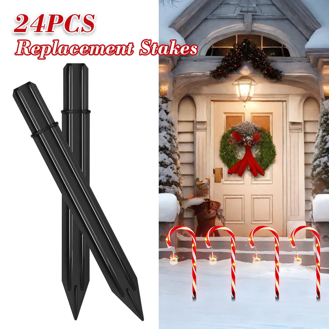 24-Pack Replacement Stakes for Christmas Candy Cane Lights, Plastic Candy Cane Pathway Lights Spike Replacer, Size 0.6 X 6.1 Inches, Plastic Ground Stakes for Candy Cane Lights