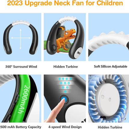Kids Neck Fan, Portable Bladeless Fan For Kid 414Y Girls Boys, 2600Mah Usb Personal Mini Fan Cooling Fan For Travel/Camping/Study