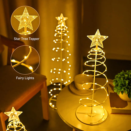 Set of 3 Lighted Spiral Christmas Trees Battery Powered 1.5/2/2.5FT Spiral Tree Light, Christmas Spiral Rope Tree for Indoor Outdoor Garden Patio Yard Pathway, Warm White