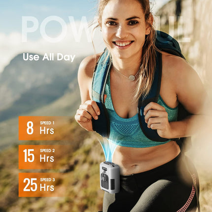 3In1 Portable Fan, Waist Clip Fan, Personal Neck Fan With Lanyard, 25H Working Time, Wearable Body Belt Fan, 8000Mah Rechargeable