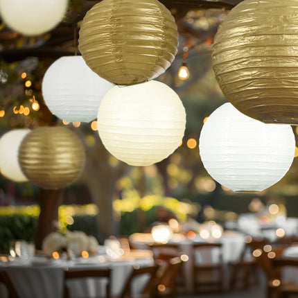 UNIQOOO 18PCS Metallic Gold Paper Lantern Wedding Decoration Set, Assorted Hanging Gold Japanese Paper Lantern, Reusable Easy Assemble, For Year Christmas Birthday Baby Shower Party Favor Supplies