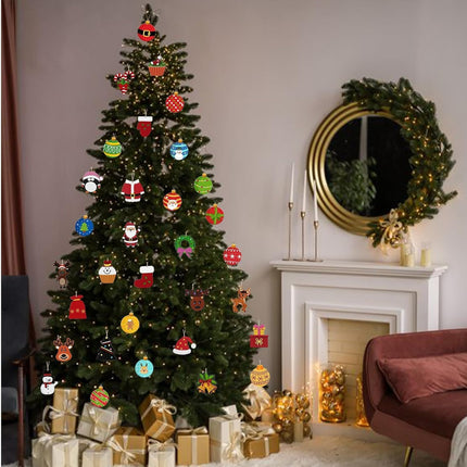 32 Pcs Christmas Tree Decorations, Wooden Hanging Christmas Ornaments Santa Claus Xmas Christmas Tree Balls Wreath Gnome Wood Signs Craft Decor for Christmas Tree Fall Winter Party Year Home