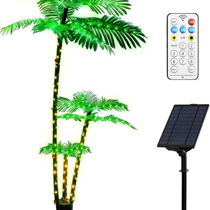 Artificial Palm Tree 6Ft 3Trunks 219LED Christmas Tree 8 Modes Timer Memory Function Lights Fake Plant Tree for Outside Patio Home Pool Yard Patio Hawaiian Office Party Tiki Bar Decor