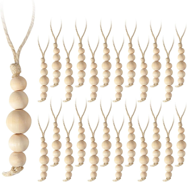Christmas Decorations Indoor Decor: 24 Set Rustic Wood Bead Christmas Tree Ornaments, Boho Farmhouse Xmas Home Decor, Natural Wooden Hanging Decorations for Christmas Tree Fireplace Garland