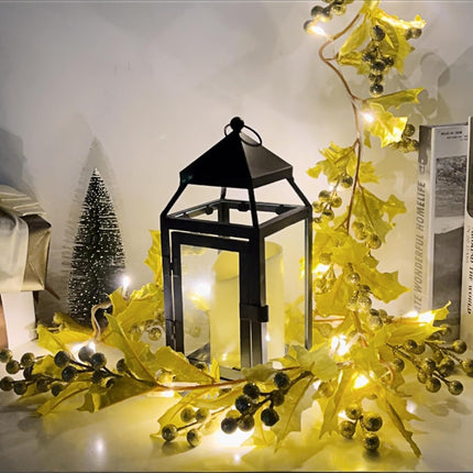 DR.DUDU 2 Pcs 6 FT Gold Berry Christmas Garlands, 20 LED Lighted Artificial Christmas Garland, Flexible Glittered Garlands for Home Indoor Outdoor Xmas Tree Mantle Fireplace Holiday Decorations