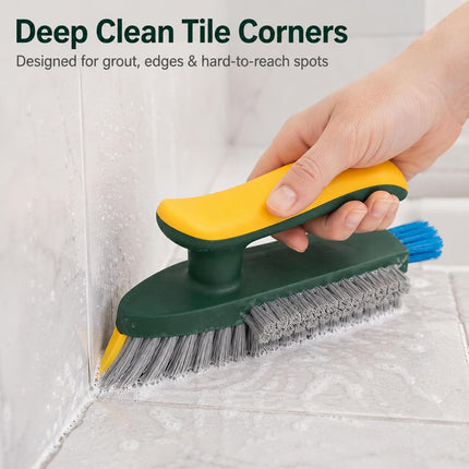 Alnorte 4-in-1 Grout and Scrubber Corner Brush with Scraper Tool, for Cleaning Tile, Grout, Kitchen, Bathroom, Sink, Floor, Shower - Green