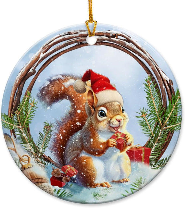Squirrel Christmas Ornaments - Round Ceramic Christmas Ornaments Keepsakes s for who Love Squirrel - Ideal Squirrel Decor, Presents for Animal Lovers, Rustic Christmas Tree Decorations