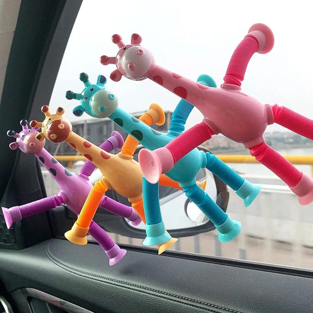 Amitasha 5 Pcs Telescopic Suction Cup Giraffe Toy Shape Changing Pop Fidget Tubes Sensory Toys for Girls Boys