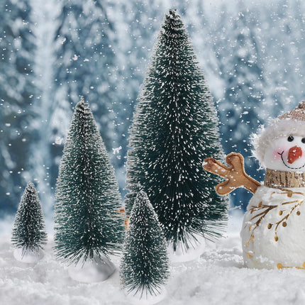 Mini Snow Frost Trees Mini Christmas Tree Plastic Winter Snow Ornaments Tabletop Trees for Holiday Party DIY Room Decor Home Table Top Christmas Decoration Diorama Models 4PCS (2", 3", 5", 8")