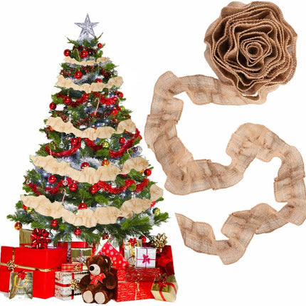 4 Rolls Plaid Christmas Tree Garland Rustic Christmas Tree Garland Buffalo Plaid Craft Ribbon Burlap Garland Christmas Tree Ribbon Garland for Christmas Crafts Decoration, 39.3 Feet (Yellow Burlap)
