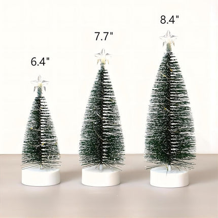 Bottle Brush Christmas Trees, Set of 3 Bottle Brush Trees with LED Lights for Christmas Decor, Mini Christmas Tree for Tabletop,Christmas Decorations Indoor,Green Frosted Sisal Trees Xmas Decor