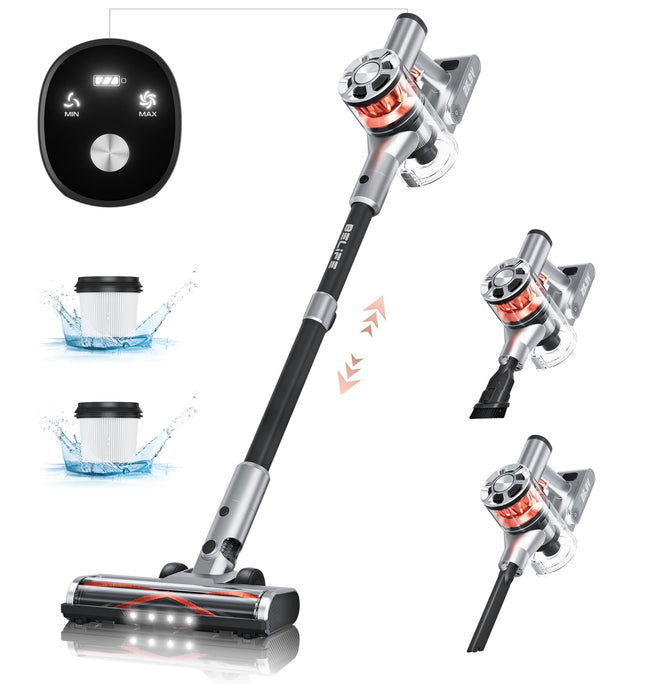 Belife S10 Cordless Vacuum Cleaner, Stick Vacuum Cleaners For Home Carpet And Hardwood Floor, Household Wireless Vacuum For Pet Hair, 28Kpa Powerful Digital Motor, Up To 40Min Runtimesilver White