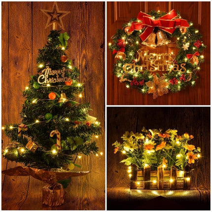 Battery Operated String Lights - 18FT 50 Micro LEDs Starry Lights Christmas Lights Fairy Lights Firefly Lights with Dark Green Copper Wire for Christmas Tree Wreath DIY Wedding, Waterproof, Warm White