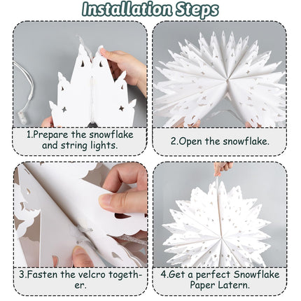 5 Pack Christmas Paper Snowflake Lanterns, Christmas Paper Star Lantern with LED Light White Hanging Lamp Ornaments for Xmas Tree Year Winter Frozen Weddings Birthday Holiday Party Decorations