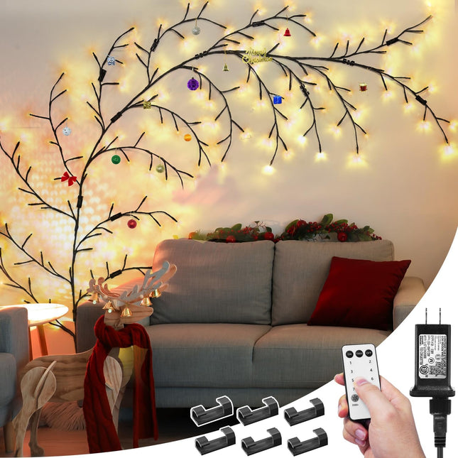 Willow Vine Lights Room Decor,7.5Ft Christmas Swags Decorations Indoor Walls Decor with Remote Control,18 Branches 144 LEDs Twinkle Tree Lighted Branches for Walls Bedroom Home Decor（1PCS）