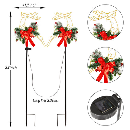 2pk Metal Solar Stake Lights Christmas Yard Decorations Flashing/Steady On Warm White Christmas Reindeer Figurines Christmas Ornament Stakes for Garden Lawn Yard