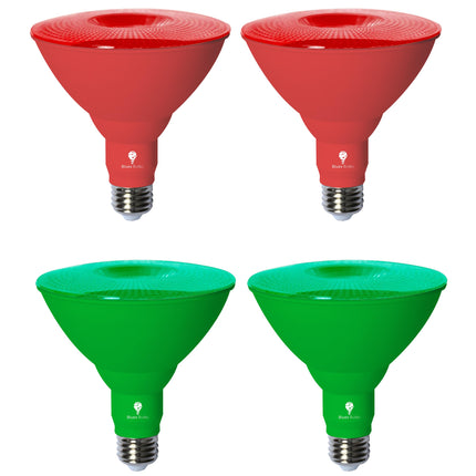 4 Pack BlueX LED Par38 Flood Green Red Light Bulb - 18W (120Watt Equivalent) - Dimmable - Green Red E26 LED Lights, Party Decoration, Porch, Home Christmess Lighting
