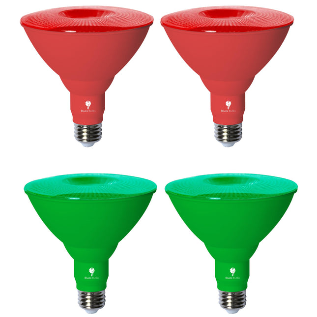 4 Pack BlueX LED Par38 Flood Green Red Light Bulb - 18W (120Watt Equivalent) - Dimmable - Green Red E26 LED Lights, Party Decoration, Porch, Home Christmess Lighting