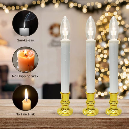 Abeja 4 Pack Battery Operated LED Window Candles, Christmas Candle Lights with 4 C26 LED Bulbs, Flicker Flame Christmas Candles with On/Off Switch for Window Christmas Weddings Home Table Decorotions