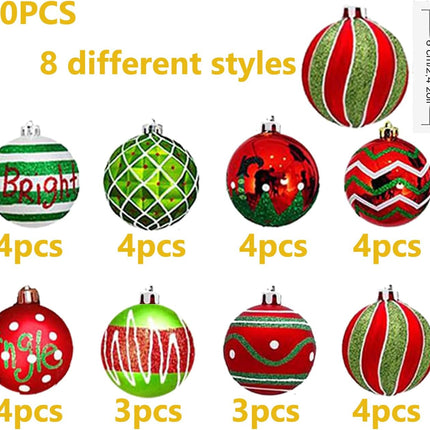 30Pcs Christmas Baubles Xmas Tree Decorations 6cm Shatterproof Christmas Baubles Ornaments Set for Christmas Tree Decorations Christmas Holiday Wreath and Party Decorations (Green,Red)