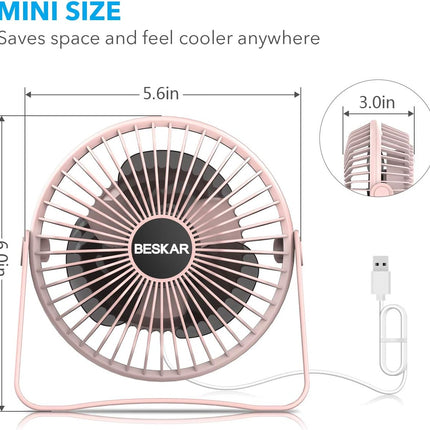 Beskar Personal Usb Desk Fan, Cvt Variable Speeds Small Cooling Fan, Strong Wind, Quiet Operation, Adjustable Tilt, Mini Portable