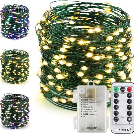 ER CHEN Color Changing Battery Operated Fairy String Lights with Remote Timer, 66Ft 200 LED 8 Modes Green Copper Wire Christmas Lights for Bedroom, Patio, Garden, Yard (Warm White & Multicolor)