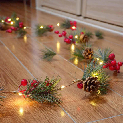 Christmas Garland with Lights, 6.6ft 20 LED Battery Operated Pine Garland with Timer, Lighted Christmas Garland for Mantle Fireplace Stairs Window Table Tree Christmas Kitchen Decor