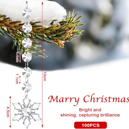 Nuenen 100 Pcs Christmas Hanging Crystals for Centerpieces Chandelier Clear Crystal Garland Strands Ornament Acrylic Clear Beads Prisms Pendant for Christmas Tree Window Home Decoration(Snowflake)