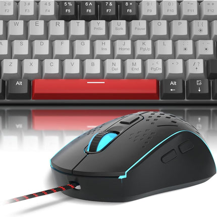 Gaming Keyboard and Mouse Combo, 60% Compact Mechanical Keyboard with Blue LED Backlit, PC Gaming Keyboard and Mouse,Detachable Type C to A Cable Wired Keyboard for PC/Laptop