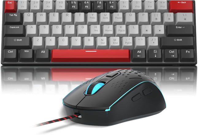 Gaming Keyboard and Mouse Combo, 60% Compact Mechanical Keyboard with Blue LED Backlit, PC Gaming Keyboard and Mouse,Detachable Type C to A Cable Wired Keyboard for PC/Laptop