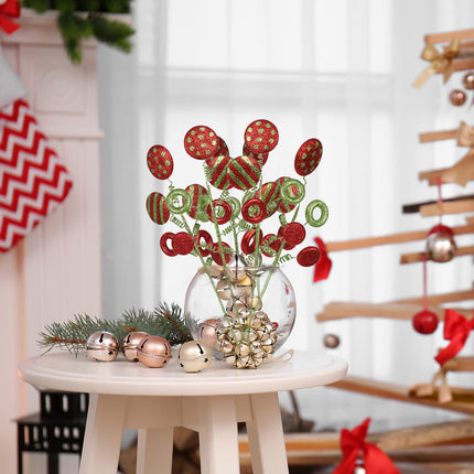 MANMAOHE 6 PCS 16.5 Inch Glitter Christmas Picks and Sprays Christmas Candy Stems Peppermint Lollipop Picks Christmas Tree Topper Christmas Floral Stems for Christmas Tree Home Decoration(Green)