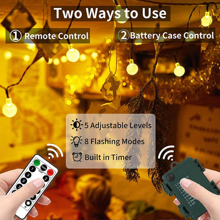 Battery Operated String Lights Outdoor - 39Ft 80 LED Battery Powered Outdoor Lights with Remote, 8 Modes Globe Battery String Lights Outdoor Battery Lights for Camping Tent Patio Porch Outside Decor