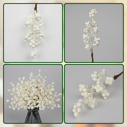 40 PCs White Christmas Picks 6.5 Inches Christmas Tree Stems White Berry Stems for Winter Craft Vase DIY Wreath Tree Table Floral Arrangement