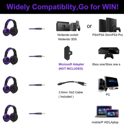 Anivia Computer Wired Over Ear Headphones Updated AH68 Stereo Surround Sound Headsets Gaming Headset with HD Mic, Volume Control, Noise Isolating, Bass, 3.5mm Audio-Jack for Multi-Platforms, Purple