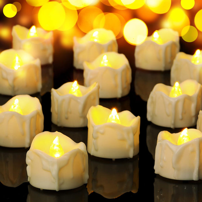 48 Pack Flameless Timer Tea Lights Battery Operated, Flickering LED Timer Votive Candles, Outdoor Flicker Electric Fake Tealight Candles Bulk for Halloween Pumpkin Light Christmas Decorations
