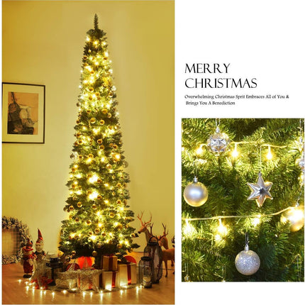 Artificial Pencil Christmas Tree, Premium Hinged Pine Tree with Solid Metal Legs, Perfect for Home, Shops and Holiday Decoration, Green (9FT)